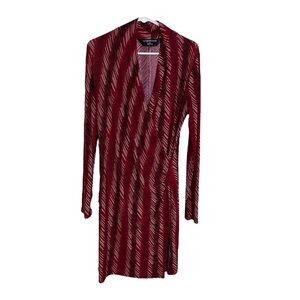 Norma Kamali Wrap Dress Large Red Black White Long Sleeve Striped V Neck